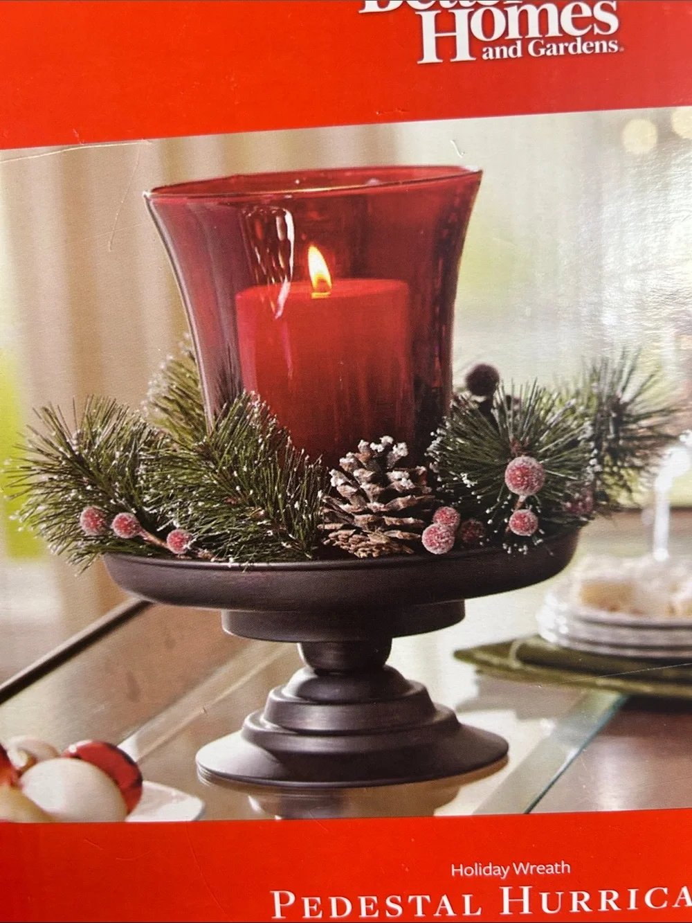 Better Homes And Gardens Red and Black Pedestal Hurricane Candle Holder Box